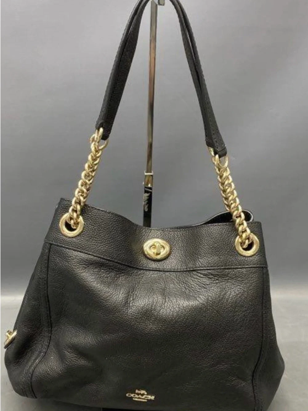 Coach Black Pebbled Leather Shoulder Bag with Gold Hardware - Picture 1 of 16
